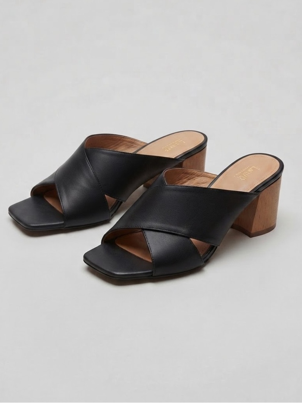 Mint Lewit Women’s Black Leather Slip-On Slide Mule Sandals Block Heel US 8